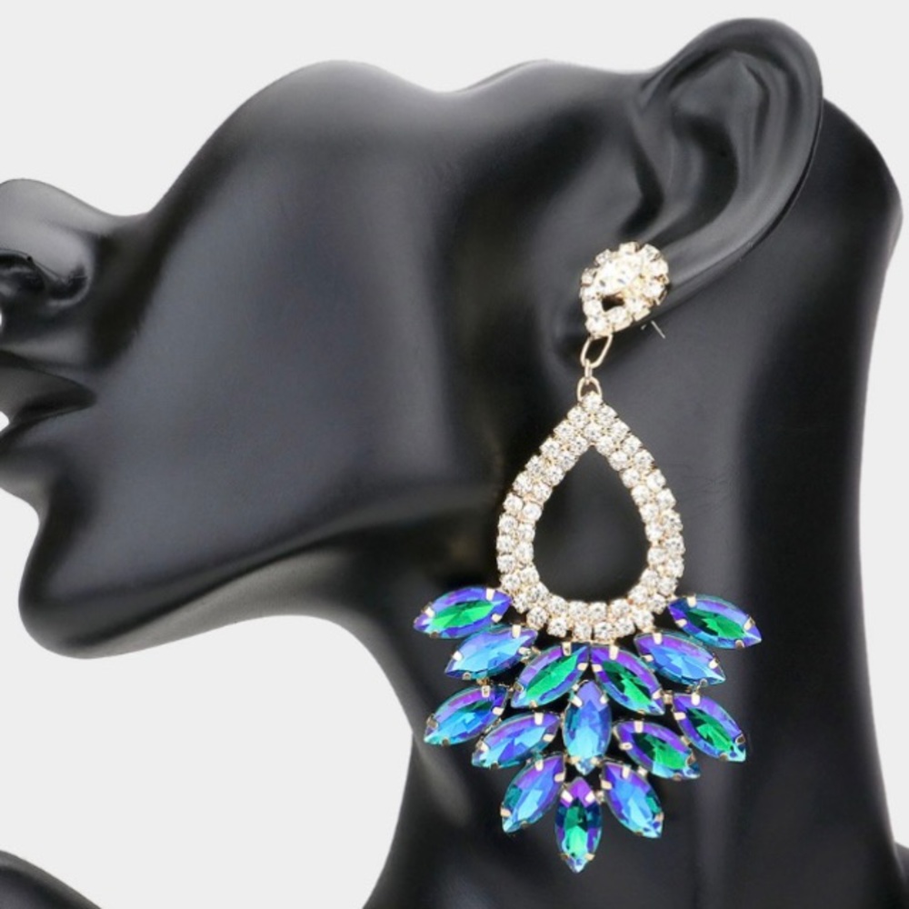 - Marquise Crystal Cluster Rhinestone Evening Dangle Earrings